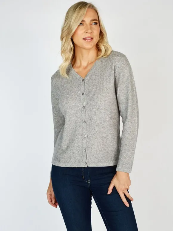 Online Sweater Shop Extra Fine Merino Wool & Cashmere Cardigan Silver Grey