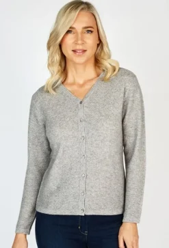 Online Sweater Shop Extra Fine Merino Wool & Cashmere Cardigan Silver Grey