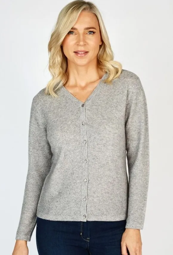 Online Sweater Shop Extra Fine Merino Wool & Cashmere Cardigan Silver Grey