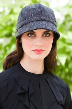 Best Sweater Shop Flapper Cap Charcoal Red Herringbone Colour 31.