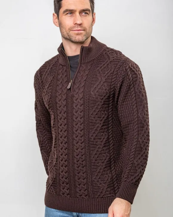 New Sweater Shop Heavyweight Extra Fine Merino Wool Half Zip Sweater - Brown