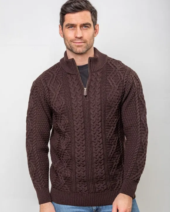 New Sweater Shop Heavyweight Extra Fine Merino Wool Half Zip Sweater - Brown