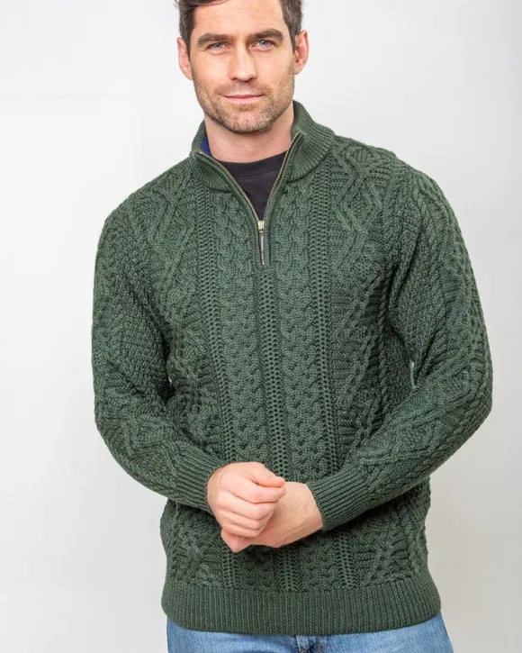 Sale Sweater Shop Heavyweight Extra Fine Merino Wool Half Zip Sweater - Forest Green