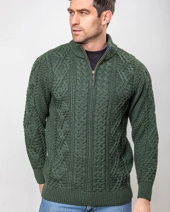 Sale Sweater Shop Heavyweight Extra Fine Merino Wool Half Zip Sweater - Forest Green