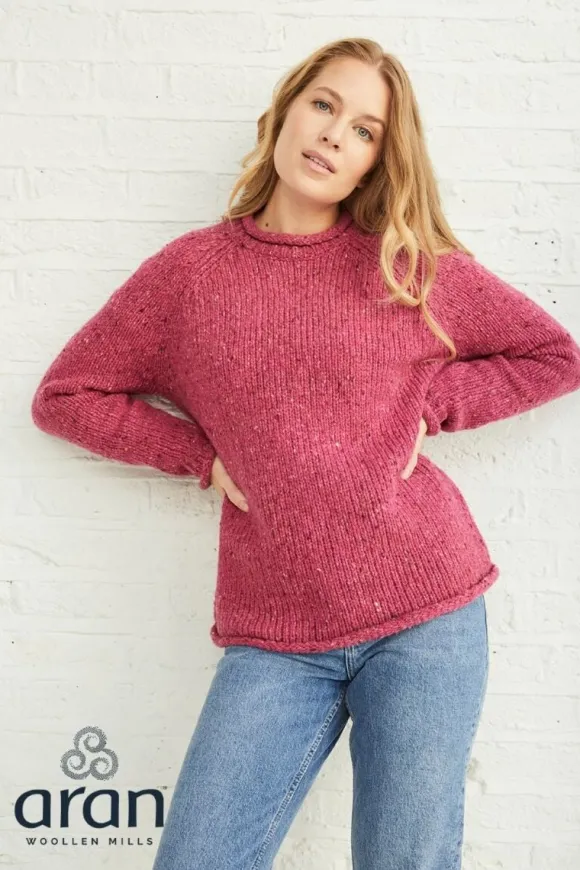 Sale Sweater Shop Ladies Roll Neck Raglan Crew Pink