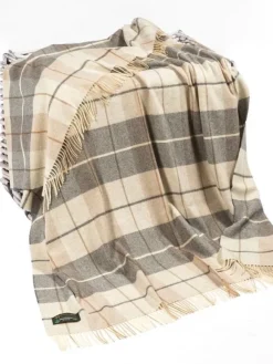 Online Sweater Shop Lambswool Throw Beige Cream and Grey Col: 629