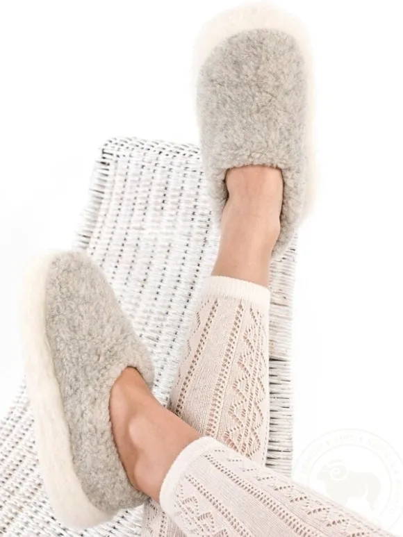 Discount Sweater Shop Light Grey Wool Slippers