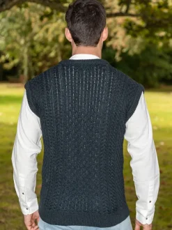 Hot Sweater Shop Mens Full Zip Aran Waistcoat Blackwatch