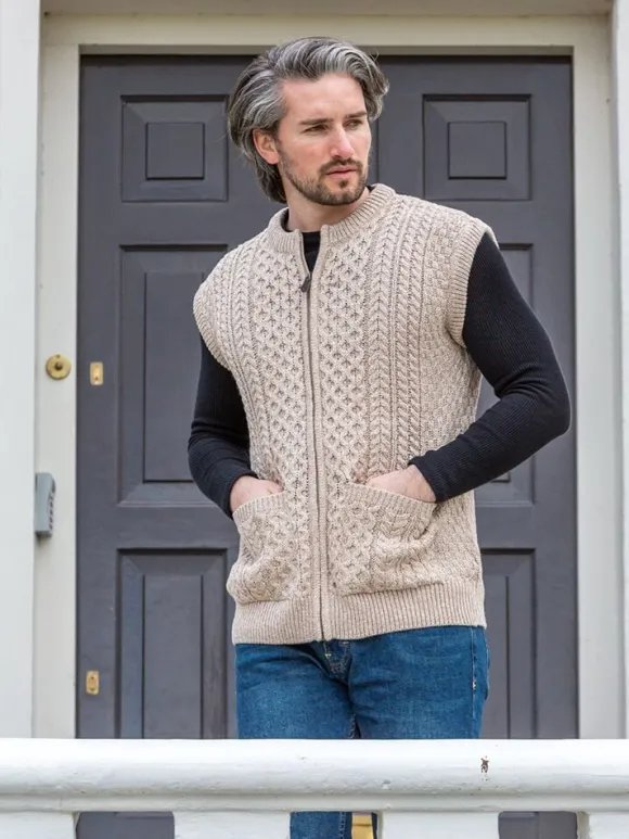 Clearance Sweater Shop Mens Full Zip Waistcoat Parsnip