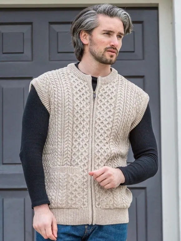 Clearance Sweater Shop Mens Full Zip Waistcoat Parsnip