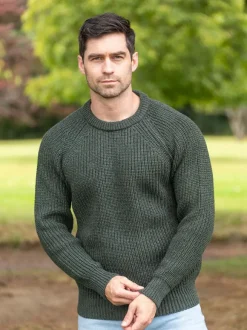 Best Sweater Shop Mens Ribbed Crew Neck Sweater Green