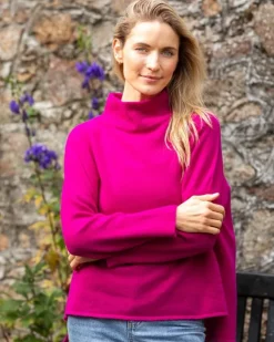 Online Sweater Shop Merino Wool & Cashmere High Neck Sweater Magenta