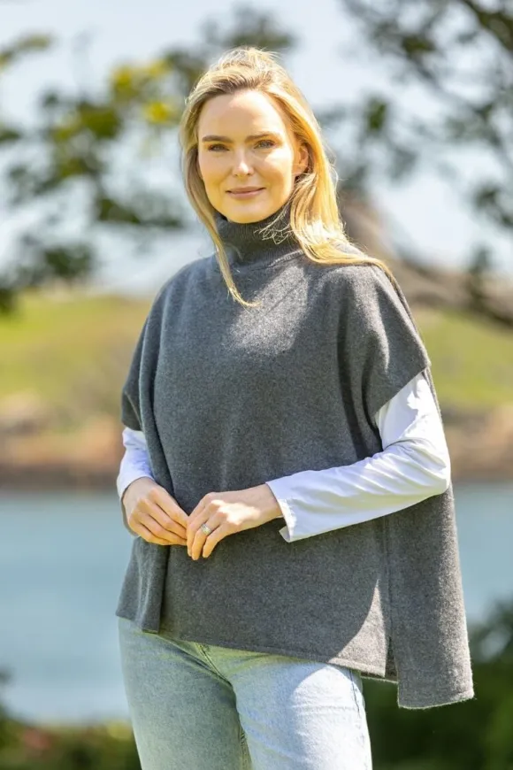 Online Sweater Shop Merino Wool & Cashmere Short Sleeve Sweater Dark Grey