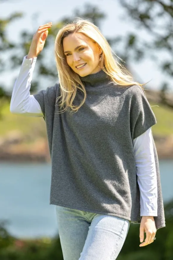 Online Sweater Shop Merino Wool & Cashmere Short Sleeve Sweater Dark Grey