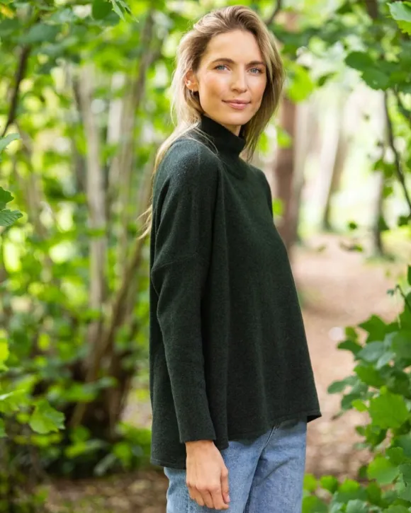New Sweater Shop Merino Wool and Cashmere High Neck Sweater Olive