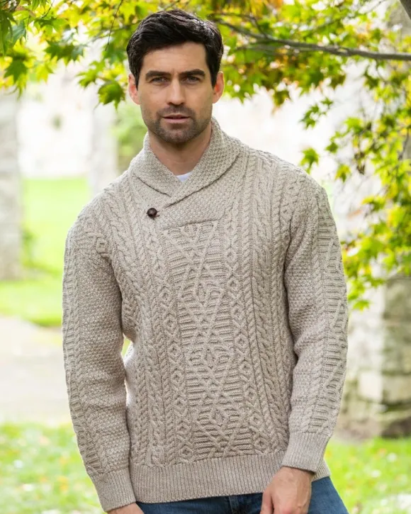 Clearance Sweater Shop Merino Wool Shawl Neck Sweater Parsnip