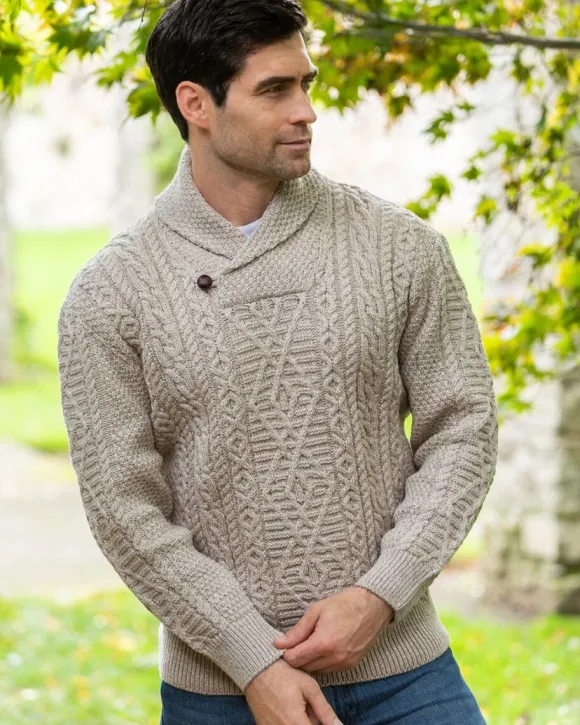 Clearance Sweater Shop Merino Wool Shawl Neck Sweater Parsnip