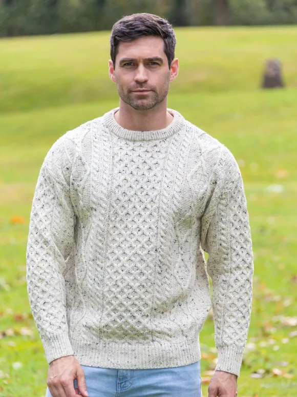 Sale Sweater Shop Pure Wool Aran Sweater Natural Fleck