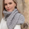 Fashion Sweater Shop Silver Pom Pom Aran Scarf