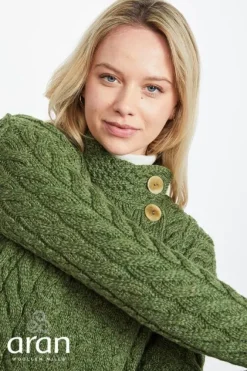 Discount Sweater Shop Supersoft Aran Cardigan with 3 buttons - Green