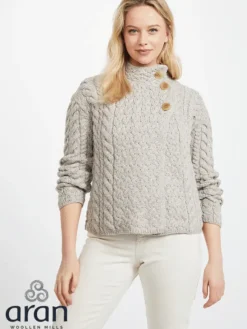 Outlet Sweater Shop Supersoft Aran Cardigan with 3 buttons - Oatmeal