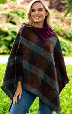 New Sweater Shop Tweed Poncho with purple collar - Made in Ireland