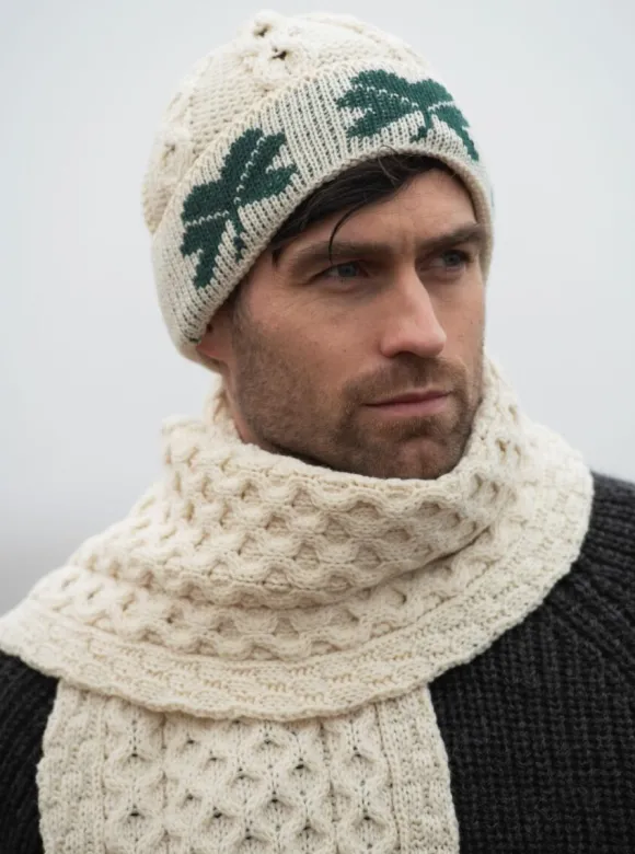 Outlet Sweater Shop Unisex Aran Hat with Shamrocks