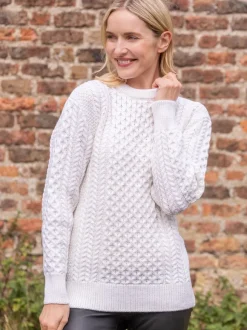 Outlet Sweater Shop Unisex Merino Wool Aran Sweater Natural