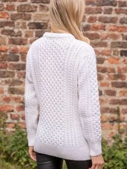 Outlet Sweater Shop Unisex Merino Wool Aran Sweater Natural