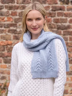Online Sweater Shop Wool and Cashmere Aran Scarf Sky Blue
