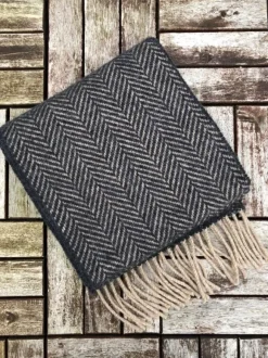 New Sweater Shop Wool and Cashmere Herringbone Scarf - Navy 2425