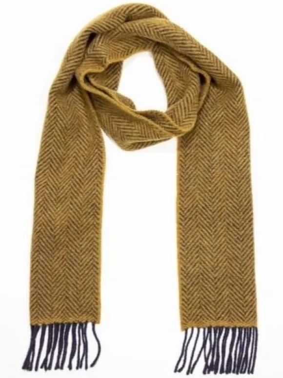 Clearance Sweater Shop Wool and Cashmere Herringbone Scarf Mustard - 2444